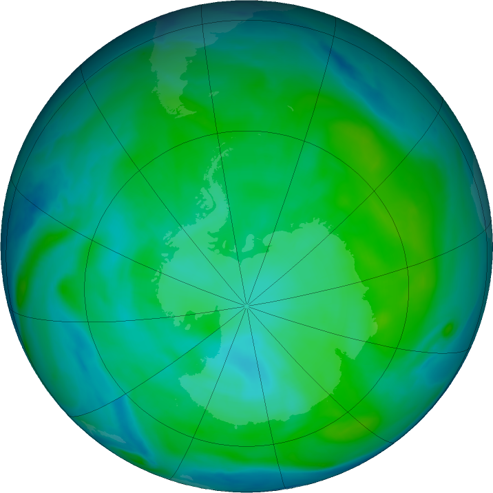 Antarctic ozone map for 16 January 2018